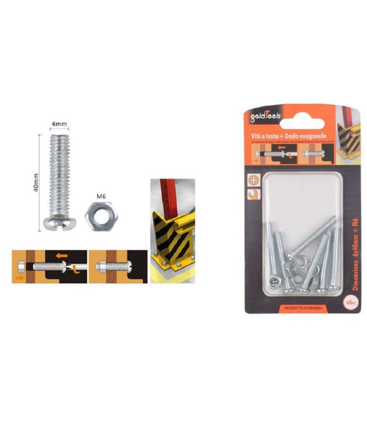 Set 6pz Viti Vite Testa A Croce Tonda 6 X 40mm Con Dadi Dado Esagonale M6 90979         