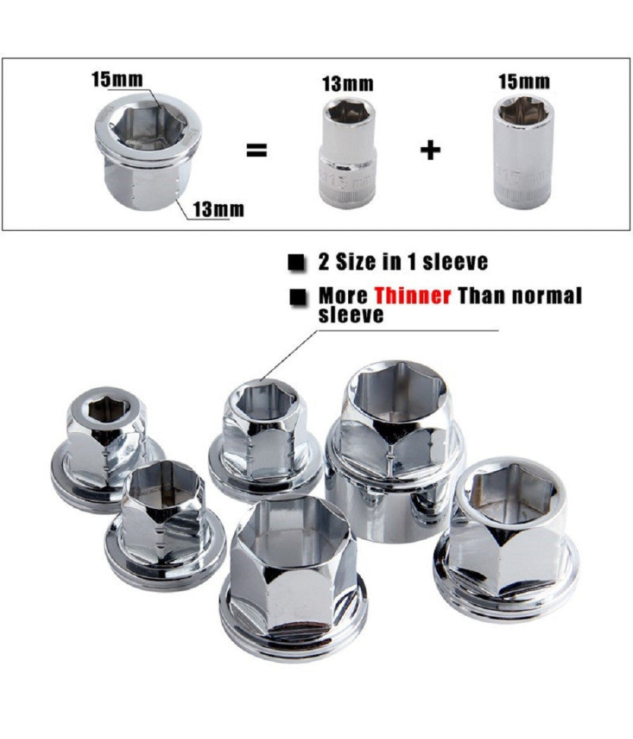 Set 7 Chiave A Cricchetto Reversibile Esagonali 14-19mm 5 Innesti 6-19mm         