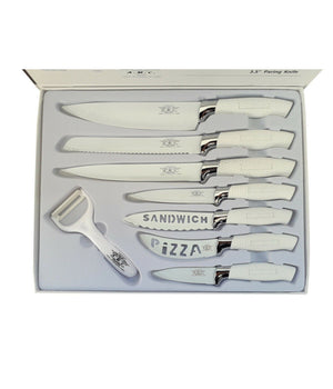 Set 7 Coltelli Da Cucina In Acciaio Manico Antiscivolo Piu Pelapatate White         