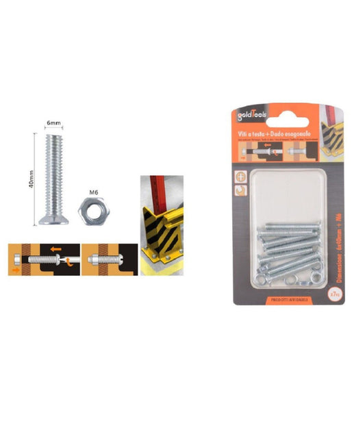 Set 7 Pezzi Viti Vite Testa A Croce Piatta 6 X 40 Mm Con Dado Esagonale M6 90945         