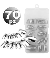 Set 70 Tips Tip Per Mani Argento Mezze French Ricostruzione Unghie Finte Nailart         