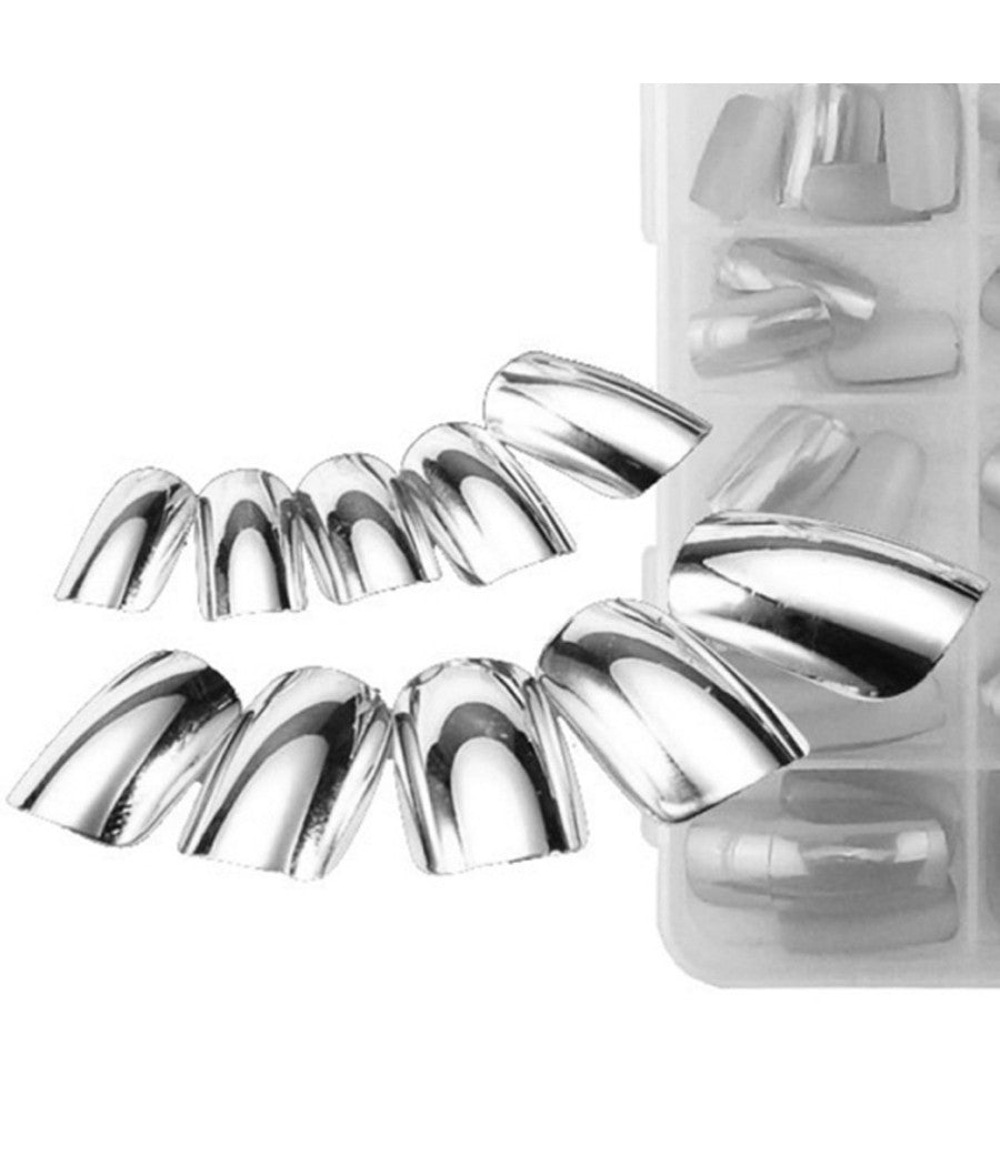 Set 70 Tips Tip Per Mani Argento Mezze French Ricostruzione Unghie Finte Nailart         