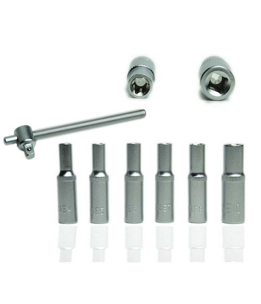 Set 7pz 6 Chiavi Bussola Torx 1/4" Scanalati Striscia Clip Millerighe Chiavino         