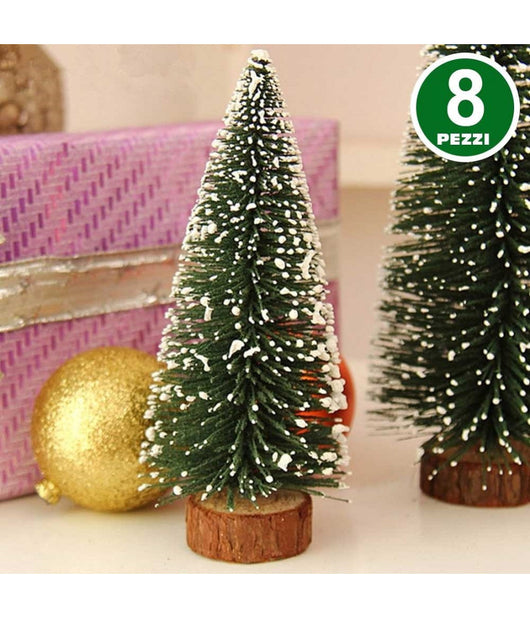 Set 8 Alberelli Innevati Mini Albero Di Natale 16cm Decorazioni Addobbi Natalizi         
