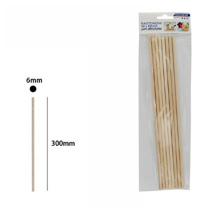 Trade Shop - Set 8 Bastoncini In Legno Lavoretti Attività Creative Stecchette 6x300 Mm 53873a -