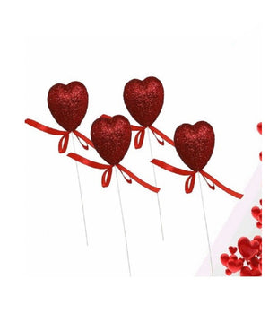Set 8 Cuori Glitterati In Polistirolo Con Stand Spillone 5cm San Valentino 68331         