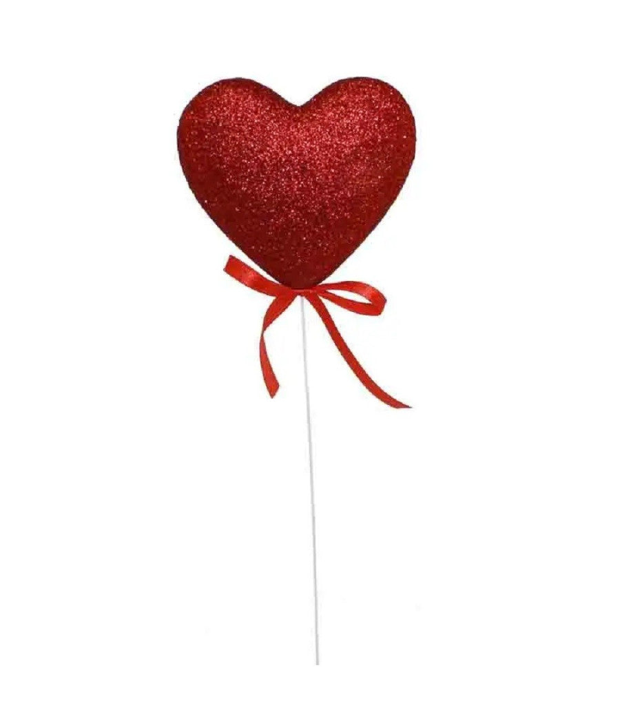 Set 8 Cuori Glitterati In Polistirolo Con Stand Spillone 5cm San Valentino 68331         