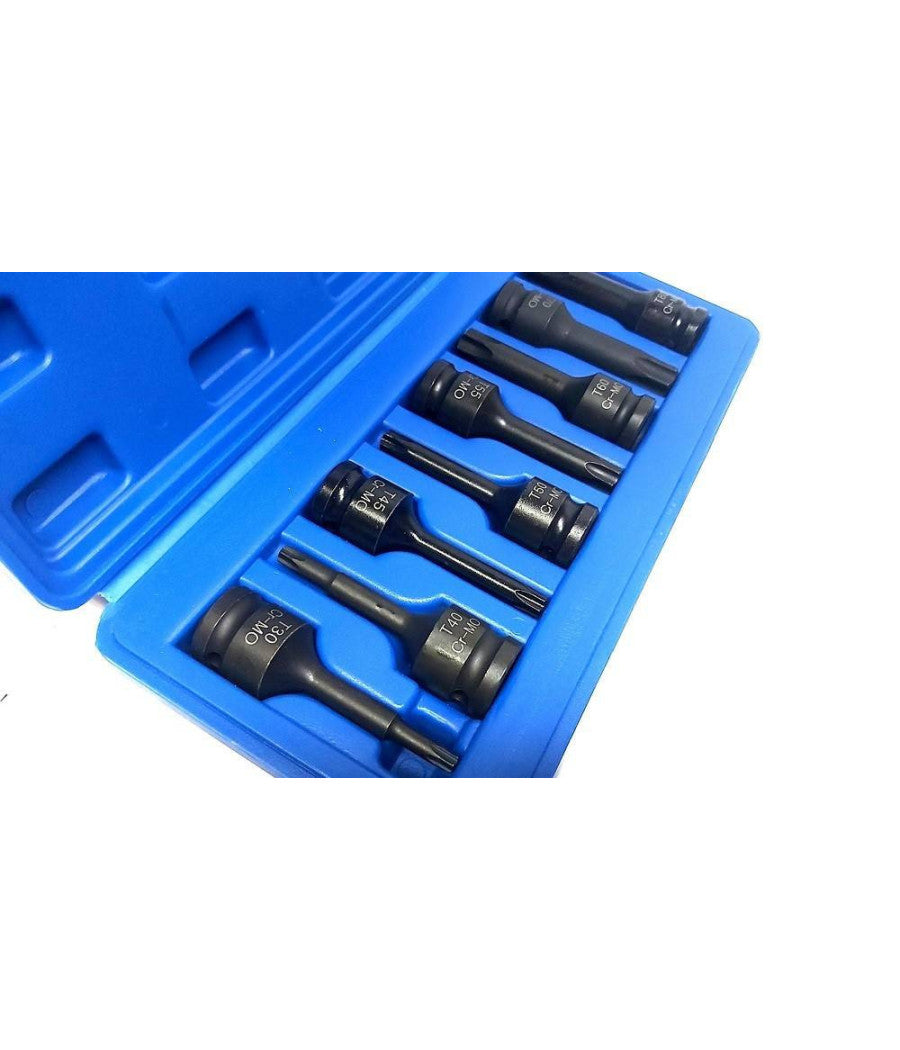 Set 8 Pezzi Chiavi Bussole Torx Attacco 1/2" T30 T80 A Impatto Lunghe 78 Mm         