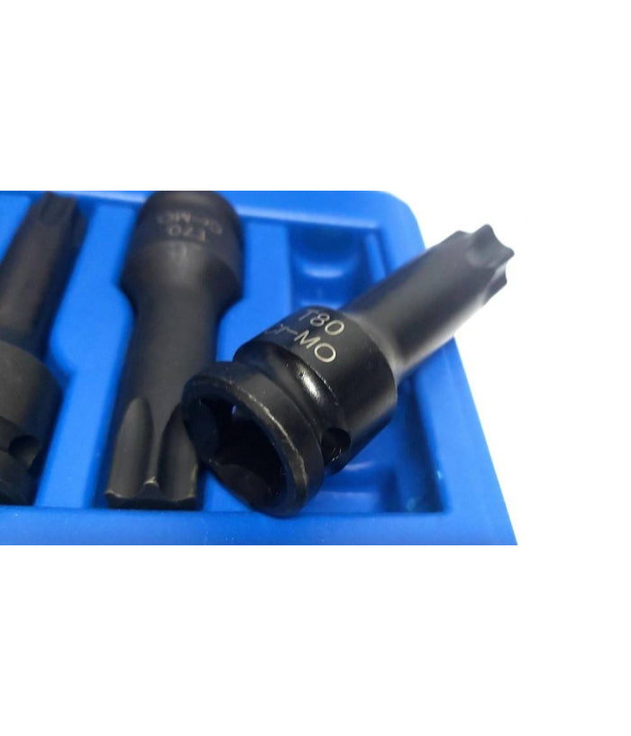 Set 8 Pezzi Chiavi Bussole Torx Attacco 1/2" T30 T80 A Impatto Lunghe 78 Mm         