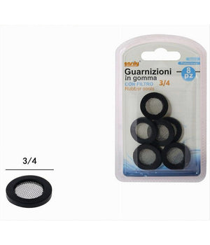 Set 8 Pezzi Guarnizioni In Gomma Nera Con Filtro A Rete 3/4 Rubinetti Casa 52444         
