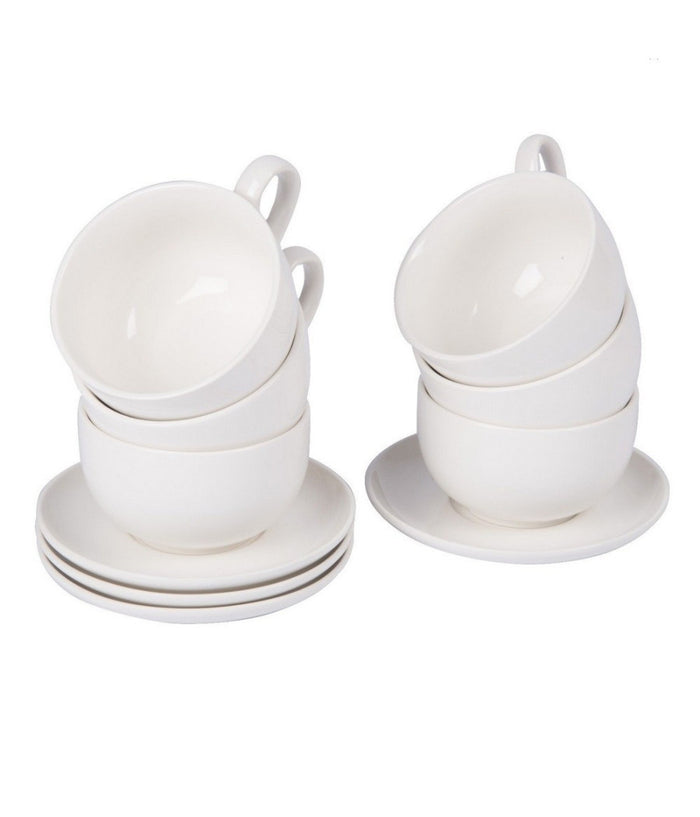 Set 8 Pezzi Per Colazione Cappuccino 4 Tazze 200 E 4 Piattini Porcellana Bianca         
