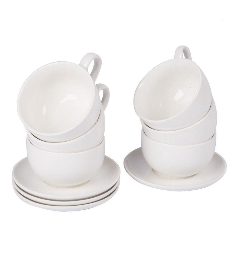 Set 8 Pezzi Per Colazione Cappuccino 4 Tazze 200 E 4 Piattini Porcellana Bianca         