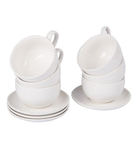 Set 8 Pezzi Per Colazione Cappuccino 4 Tazze 200 E 4 Piattini Porcellana Bianca         