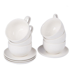 Set 8 Pezzi Per Colazione Cappuccino 4 Tazze 200 E 4 Piattini Porcellana Bianca         
