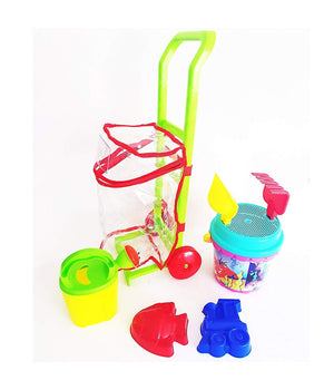 Set 8pz Carrello Con Secchiello Paletta Rastrello Formine Sabbia Gioco Spiaggia Mare Bambini         