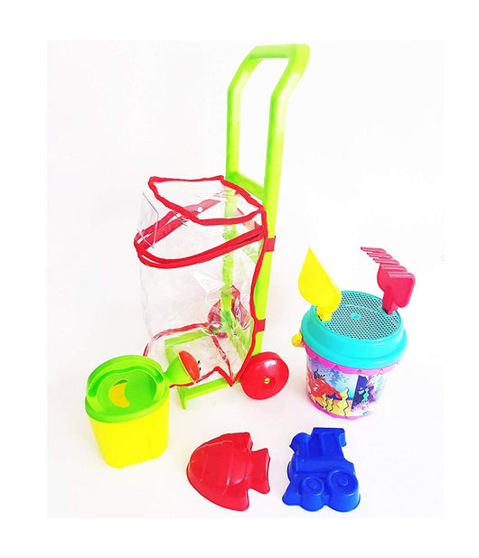 Set 8pz Carrello Con Secchiello Paletta Rastrello Formine Sabbia Gioco Spiaggia Mare Bambini         