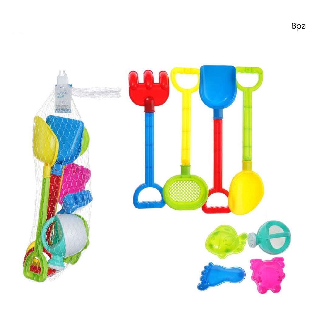Trade Shop - Set 8pz Di Giocattoli Da Spiaggia Per Bambini Con Accessori Mare Estate Sabbiera 618567 -