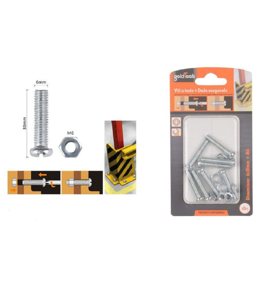 Set 8pz Viti Vite Testa A Croce Tonda 6 X 30mm Con Dadi Dado Esagonale M6 90978         