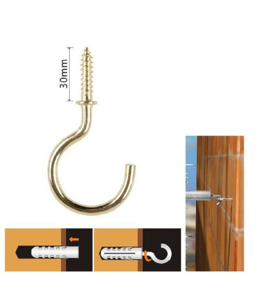 Set 9 Pezzi Vite A Gancio 1-1/4" 30mm Viti Autofilettanti Dorate Per Legno 90806         