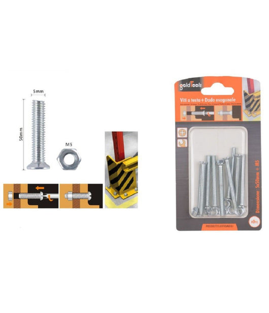 Set 9 Pezzi Viti Vite Testa A Croce Piatta 5 X 50 Mm Con Dado Esagonale M5 90942         