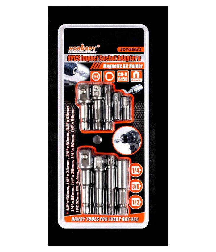 Set 9 Pz Adattatori Per Bussola 1/4" 3/8" 1/2" Per Avvitatore Trapano Sdy-96032         