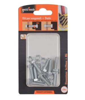Set 9 Pz Vite Viti Per Esterno A Testa Esagonali 6 X 20mm Con Dadi Dado M6 90915         