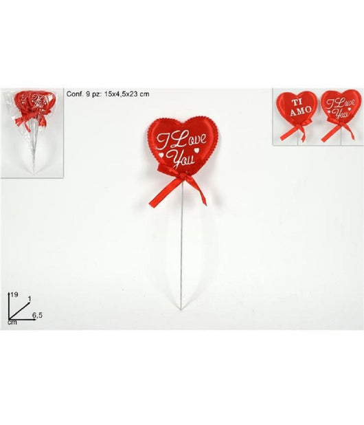 Set 9 Spilloni Cuori Con Fiocco I Love You Ti Amo Dedica San Valentino 6,5x19x1         