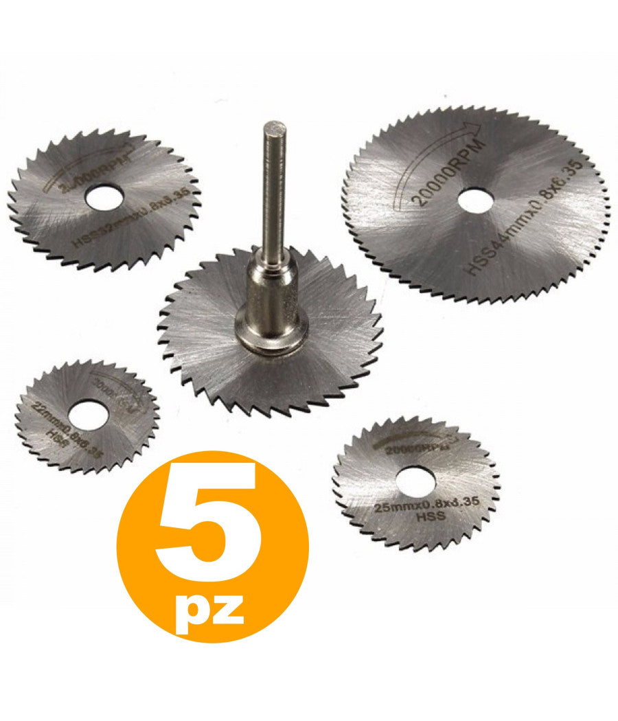 Set Accesori 5 Dischi Hss Dentati Per Mini Trapano Dremel 2000 Rpm Per Legno         