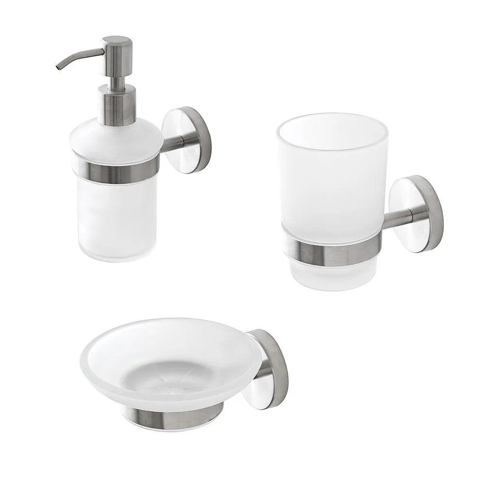 Set accessori a muro 3 pezzi in acciaio inox satinato e viti incluse  Galassia