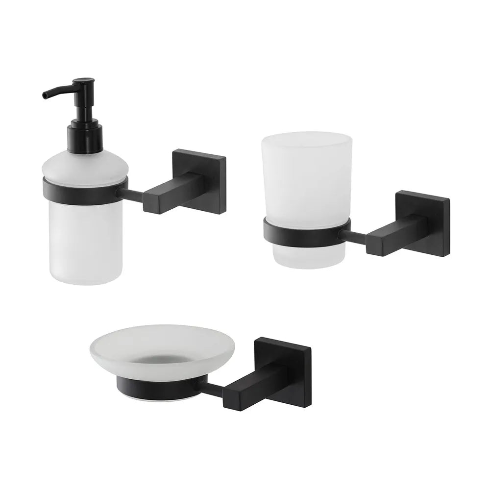 Set accessori a muro 3 pezzi in vetro e acciaio nero opaco e viti incluse  Levante