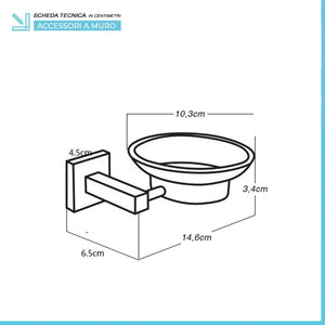 Set accessori a muro 3 pezzi in vetro e acciaio nero opaco e viti incluse  Levante