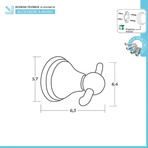 Set accessori a muro 6 pezzi in acciaio con finitura bronzo e viti incluse  Iris