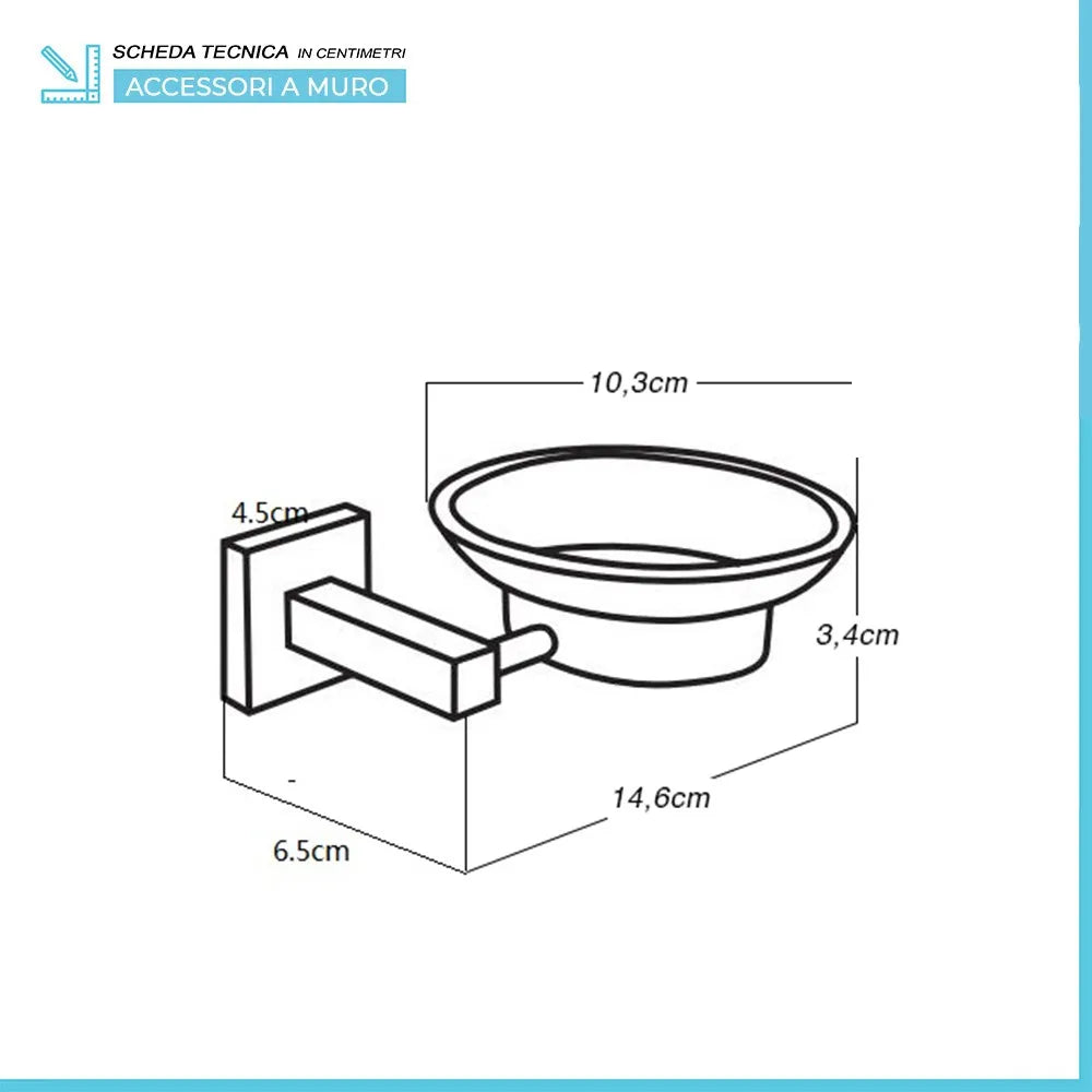 Set accessori a muro 6 pezzi in vetro e acciaio nero opaco e viti incluse  Levante