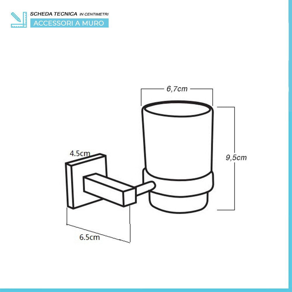 Set accessori a muro 6 pezzi in vetro e acciaio nero opaco e viti incluse  Levante