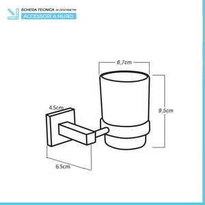 Set accessori a muro 6 pezzi in vetro e acciaio nero opaco e viti incluse  Levante