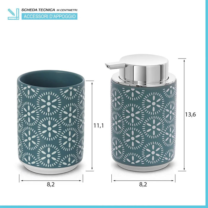 Set accessori bagno 3 pezzi da appoggio in ceramica turchese cobalto  Circus