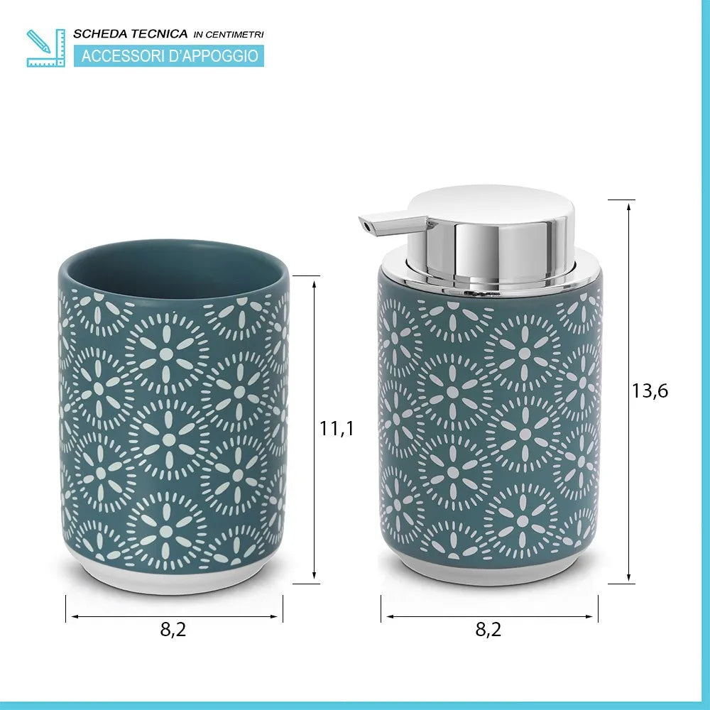 Set accessori bagno da appoggio 2 pezzi in ceramica turchese cobalto  Circus