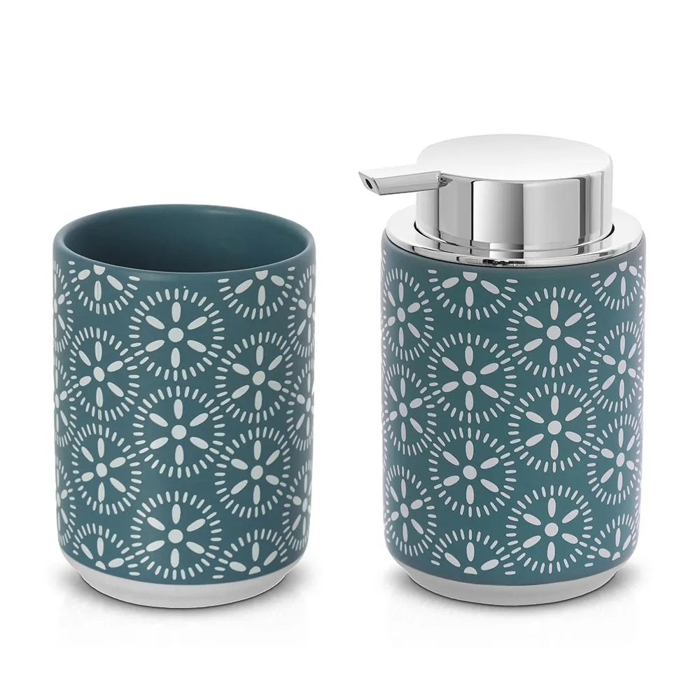 Set accessori bagno da appoggio 2 pezzi in ceramica turchese cobalto  Circus