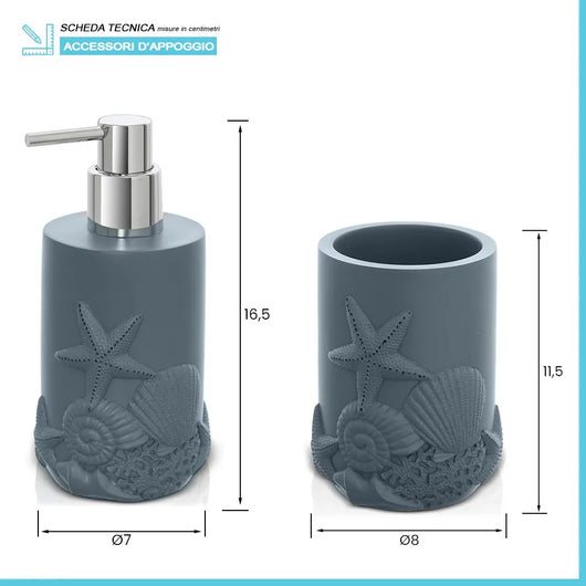 Set accessori bagno da appoggio 2 pezzi in resina turchese cobalto  Coral