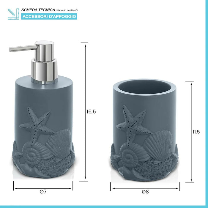 Set accessori bagno da appoggio 2 pezzi in resina turchese cobalto  Coral