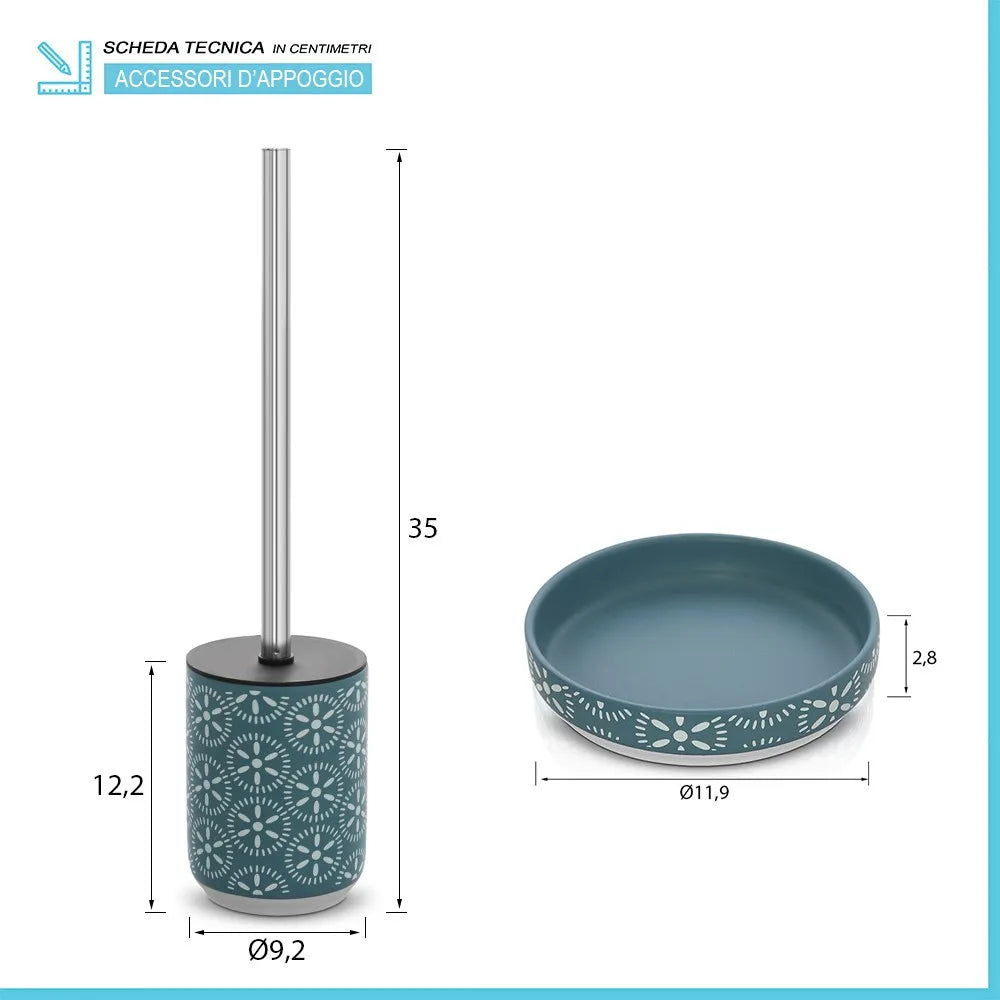 Set accessori bagno da appoggio 4 pezzi in ceramica turchese cobalto  Circus