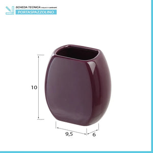 Set accessori bagno da appoggio dispenser e porta spazzolini in ceramica viola