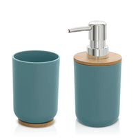 Set accessori bagno dispenser e portaspazzolini da appoggio acquamarina abs e bambù Surf