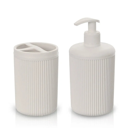 Set accessori bagno dispenser e portaspazzolini da appoggio beige in plastica Ring