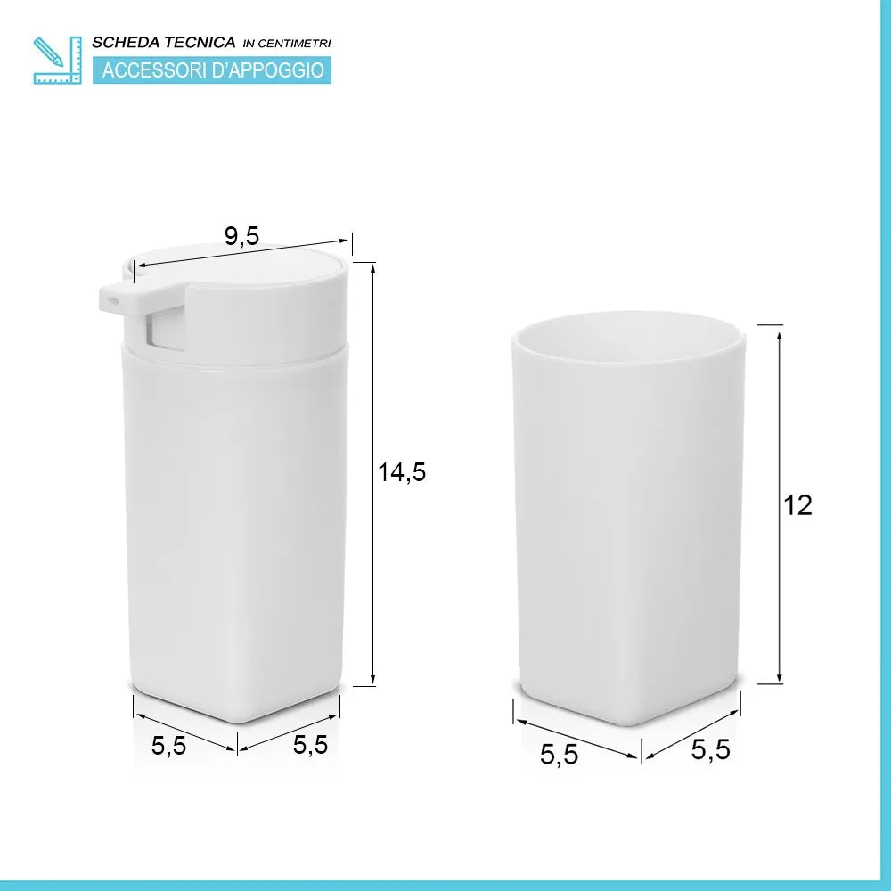 Set accessori bagno dispenser e portaspazzolini da appoggio bianco in abs Tender