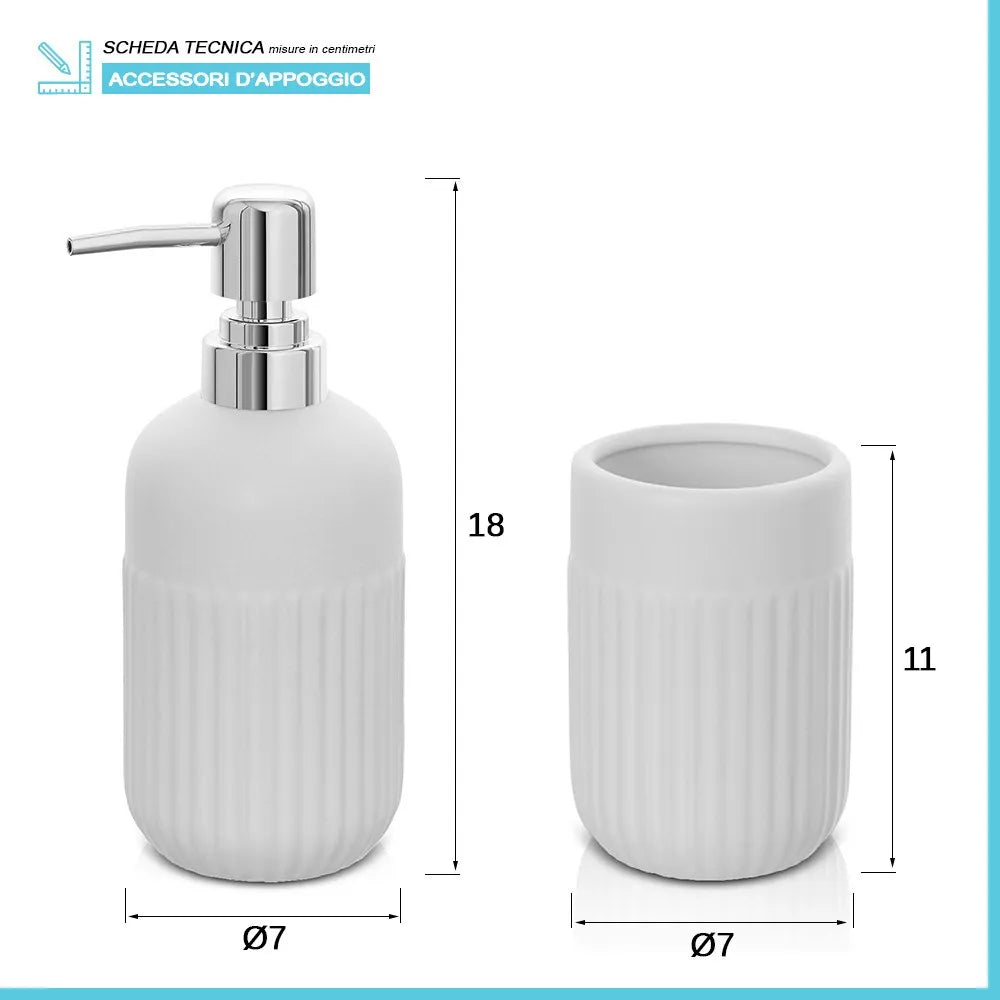 Set accessori bagno dispenser e portaspazzolini da appoggio bianco in ceramica Cup