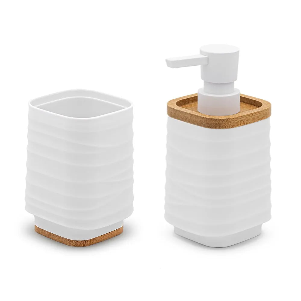 Set accessori bagno dispenser e portaspazzolini d'appoggio in abs bianco Wave