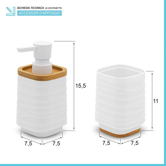 Set accessori bagno dispenser e portaspazzolini d'appoggio in abs bianco Wave