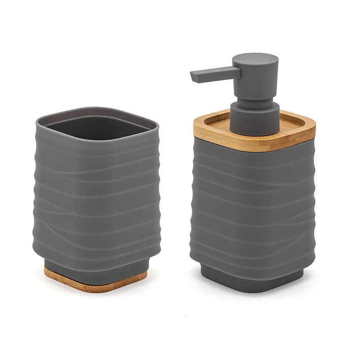 Set accessori bagno dispenser e portaspazzolini d'appoggio in abs grigio Wave