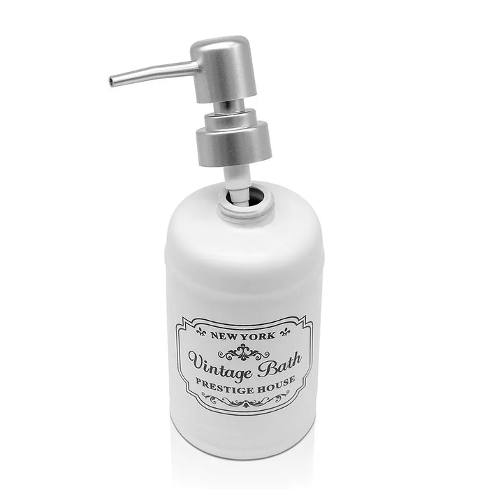 Set accessori bagno dispenser sapone e portaspazzolini in ceramica bianca vintage